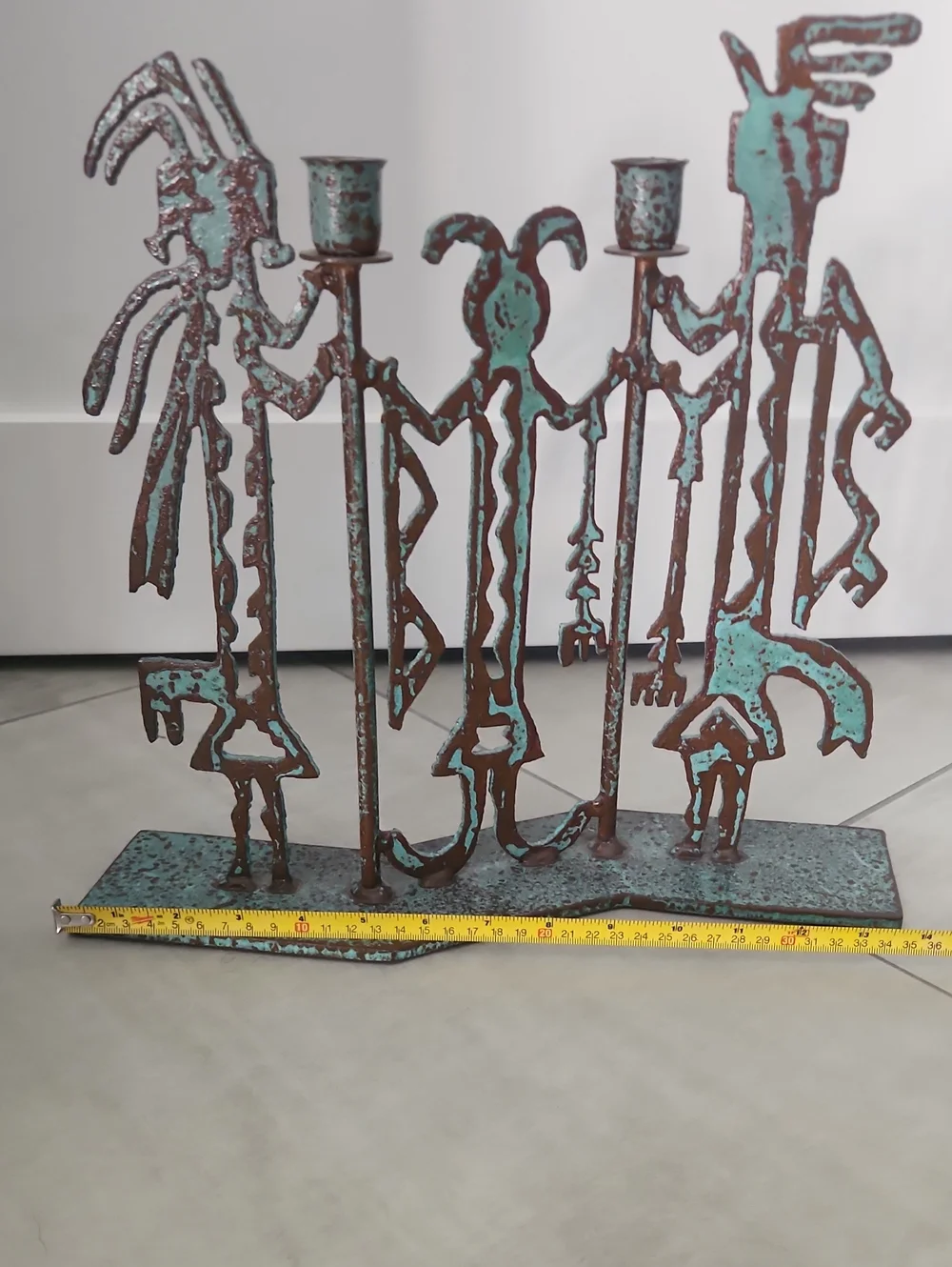 Vintage Kokopelli Iron Verdigris Double Candle Holder Native American Southwest